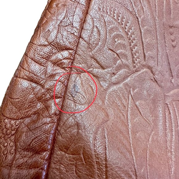 American Leather Co Handbag Shoulder Purse Brown Tooled Leather Bag Pockets - Picture 6 of 16